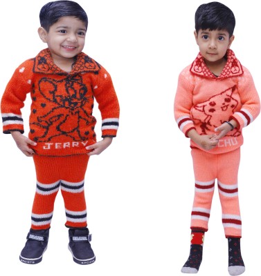 Honbon Baby Boys & Baby Girls Casual Sweater Pyjama(Orange, Peach)