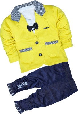 KESRINANDAN Boys Party(Festive) T-shirt Trouser, Bow Tie, Jacket(YELLOW)