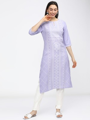 KETCH Women Printed Straight Kurta(Light Blue)