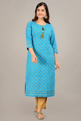 Janvi Creations Women Printed Straight Kurta(Blue)