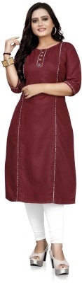 Lerkiza Women Solid Straight Kurta(Maroon)