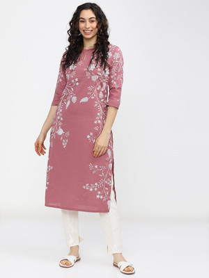 Vishudh Women Printed Straight Kurta(Pink)