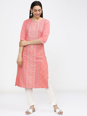 KETCH Women Printed Straight Kurta(Pink)