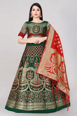 Divastri Self Design Semi Stitched Lehenga Choli(Dark Green)