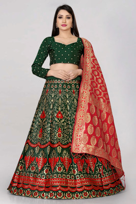 Sonu Creation Self Design Semi Stitched Lehenga Choli(Dark Green)