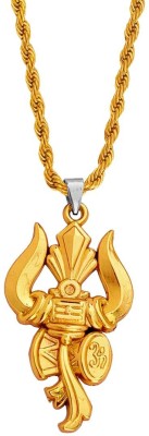 M Men Style Lord Shiv Engraved Trishul Damru Shiv Symbols Pendant Necklace Religious Spiritual Temple Jewelery Gold-plated Brass Pendant