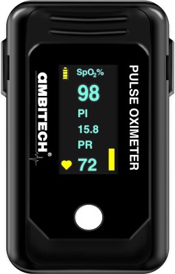 AMBITECH High Accuracy Fingertip Pulse Oximeter, SpO2, Perfusion Index with OLED Display (Made in India-Black) (1 YEAR WARRANTY) Pulse Oximeter(Black, White)