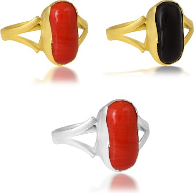 Dzinetrendz Brass Gold & Silverplated Finger Ring Combo (3 Pieces) Brass Onyx Gold Plated Ring