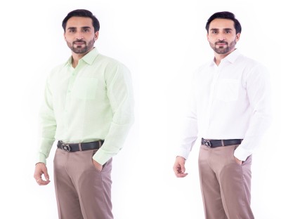 DESHBANDHU DBK Men Self Design Casual Green, White Shirt(Pack of 2)