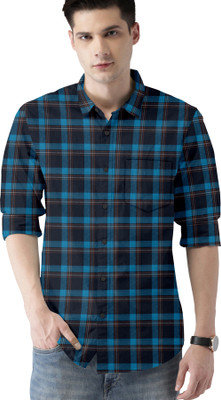 VTEXX Men Checkered Casual Blue, Black Shirt