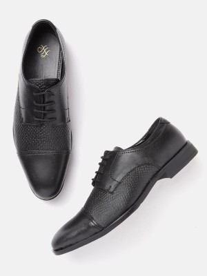 House of Pataudi House of Pataudi Men Black Handcrafted Textured Leather Formal Derbys Derby For Men(Black)