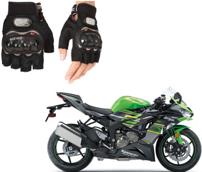 AuTO ADDiCT PRO BIKER HALF FINGERED GLOVES BLACK FOR Kawasaki ZX6R Riding Gloves(Black)
