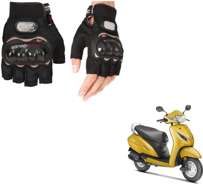 AuTO ADDiCT PRO BIKER HALF FINGERED GLOVES BLACK FOR HONDA Activa 5G Riding Gloves(Black)