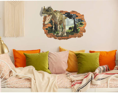 Varadvinayak 45 cm Dinosaur in magical wall hole Self Adhesive Sticker(Pack of 1)