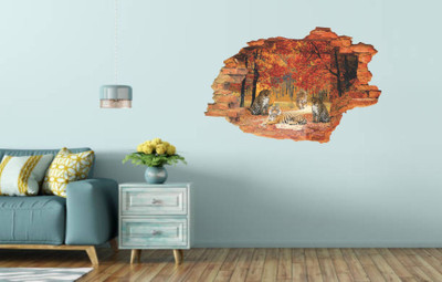 Varadvinayak 90 cm Tigers in magical wall hole Self Adhesive Sticker(Pack of 1)