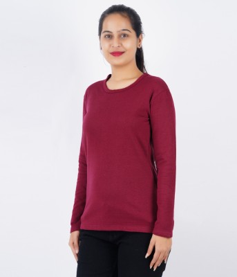 CATCHO Solid Women Round Neck Maroon T-Shirt