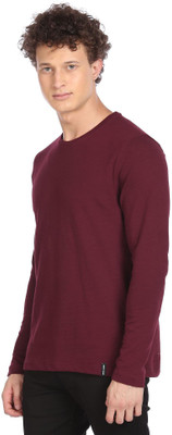 Arrow Sport Solid Men Round Neck Maroon T-Shirt