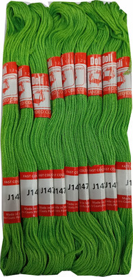 Abn Traders Doli Thread Skeins/ Long Stitched Embroidery Stranded Cotton J147, Green Thread(90 m Pack of25)