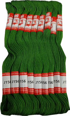 Abn Traders Doli Thread Skeins/ Long Stitched Embroidery Stranded Cotton J156, Green Thread(90 m Pack of25)