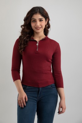 Mialo fashion Casual Solid Women Maroon Top