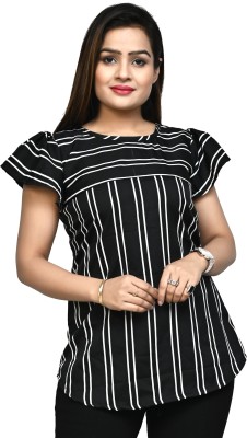 Aarav Boss Casual Striped Women Black Top