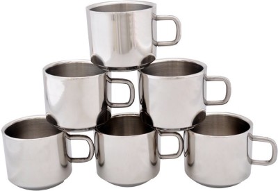 Dynore Pack of 6 Stainless Steel Set of 6 Double Wall Tea Cups(Silver, Cup Set)