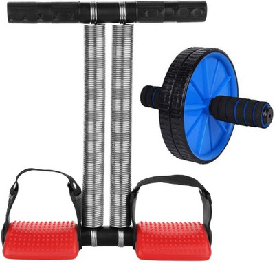 SUPERTEXON Tummy Trimmer Double and Single Spring Combo Pack with Ab Roller Tummy Twister Ab Exerciser(Multicolor)