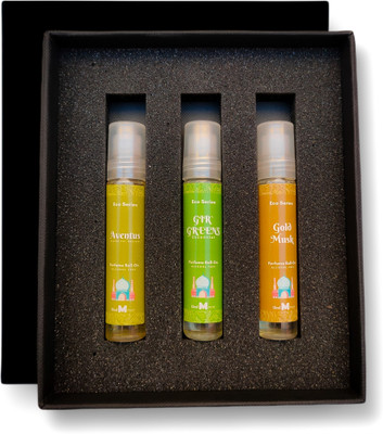 MYSTIQ Perfume Roll-on | Pack of 3 (15ml each) | Eco Series | Aventus | Gir`Greens | Gold Musk | Alcohol Free Concentrated Long Lasting Attar | Fresh Perfume Combo | Gift Set Herbal Attar(Gold Musk, Citrus)