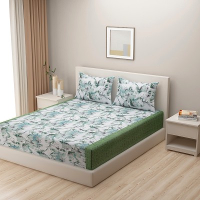 SWAYAM 160 TC Cotton Double Floral Flat Bedsheet(Pack of 1, Green,White)