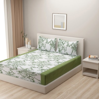 SWAYAM 160 TC Cotton Double Floral Flat Bedsheet(Pack of 1, Green,White)