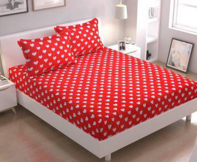 Manish Creation 140 TC Polycotton Double 3D Printed Flat Bedsheet(Pack of 1, Red)