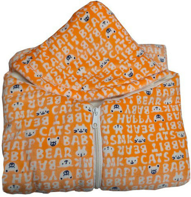 NAMAN Printed Single Hooded Baby Blanket for  Mild Winter(Polyester, Orange)