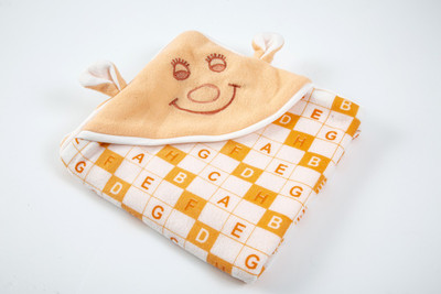 NAMAN Printed Single Hooded Baby Blanket for  AC Room(Polyester, Orange)