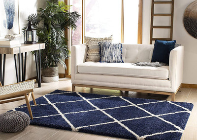 RM Handloom Blue Polyester Carpet(7 ft,  X 5 ft, Rectangle)