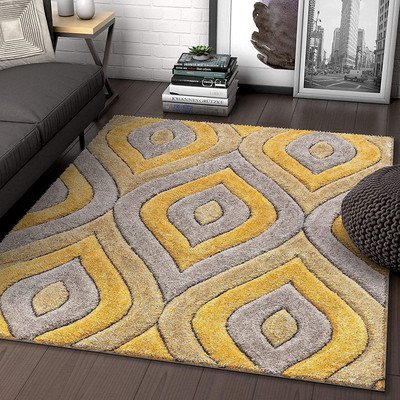 RM Handloom Yellow Polyester Carpet(9 ft,  X 6 ft, Rectangle)