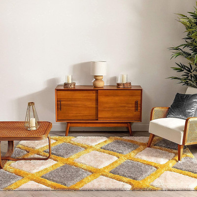 RM Handloom Yellow, Grey Polyester Carpet(9 ft,  X 6 ft, Rectangle)