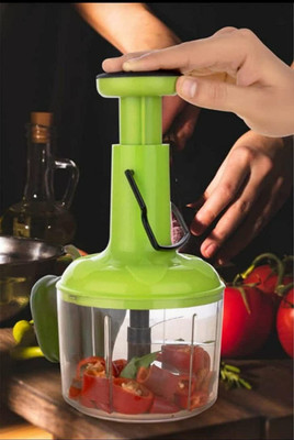AXUNE 2 in 1 Push Chopper Quick Chopper Chop & Churn Vegetables & Dry Fruits with Whisker ( Push /Press and chop Technology New Desing ) 1100ML with 4 Stainless Steel Blades - Pack of 1 Vegetable & Fruit Chopper(1)