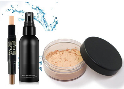 ADJD MAKEUP FIXER SPRAY Flawless Matte HD Finishing Loose Compact Powder Make Up Translucent Powder CONTOUR 3D BALM HIGHLIGHT & CONTOUR STICK .(3 Items in the set)