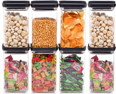 4 SACRED Plastic Grocery Container  - 1200 ml(Pack of 8, Black)