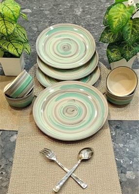 caffeine Ceramic Handmade Sea Green & Grey Combo Dinner set (set of 8 ) Dinner Set(Green, Microwave Safe)