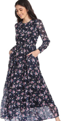 FLYING MACHINE Women Maxi Black Full Length Dress
