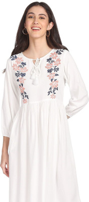 FLYING MACHINE Women A-line White Below Knee Dress