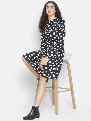 OXOLLOXO Women Fit and Flare Black Above Knee/Mid Thigh Length Dress