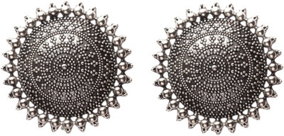 PANASH Oxidized Silver-Plated Circular Studs German Silver Stud Earring