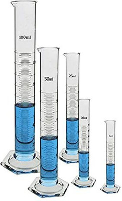 Salco Borosilicate Glass Measuring Cylinder 5 ml, 10 ml, 25ml, 50ml, 100 ml - Set of 5 Heavy Duty Reusable Single Metric High Quality Glass Graduated Cylinder's for Laboratory Test (Pack of 5) Borosilicate Glass Graduated Cylinder(190 ml)