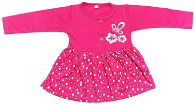 babeezworld Baby Girls Midi/Knee Length Casual Dress(Pink, Full Sleeve)