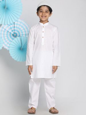 VASTRAMAY Boys Casual Kurta and Pyjama Set(White Pack of 1)