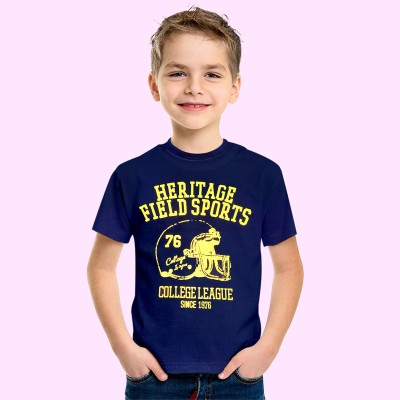 SUPERSQUAD Boys Typography, Printed Pure Cotton T Shirt(Dark Blue, Pack of 1)