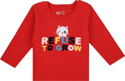 Bodycare Kids Baby Girls Embroidered Pure Cotton T Shirt(Red, Pack of 1)