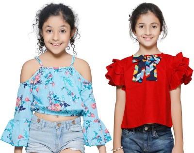 CUTIEKINS Girls Casual Polycotton Fashion Sleeve Top(Multicolor, Pack of 2)